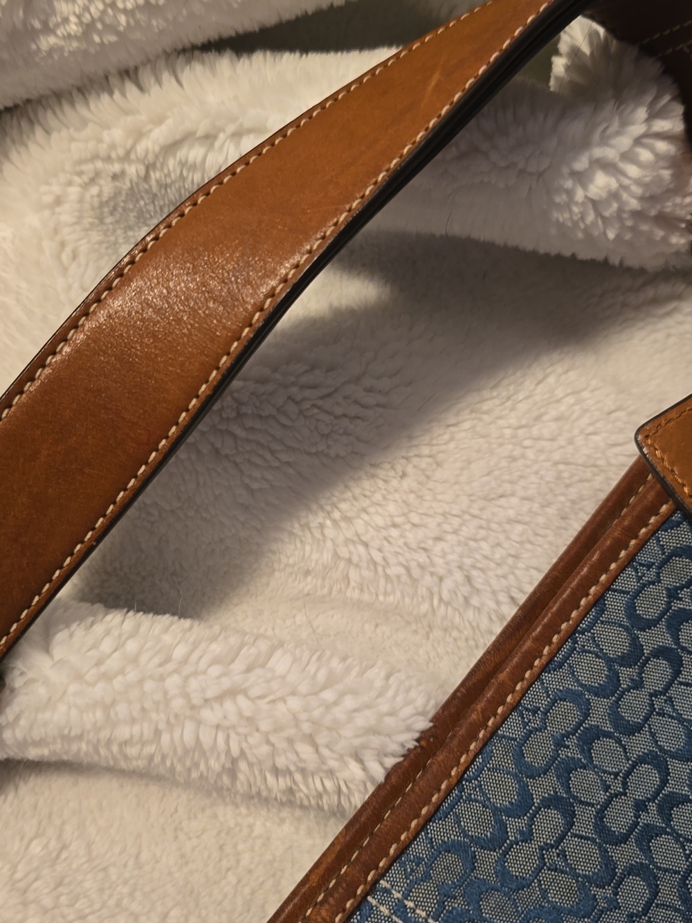 Coach Blue Vintage Signature Canvas Shoulder Bag with Brown Leather Trim - Picture 7 of 7